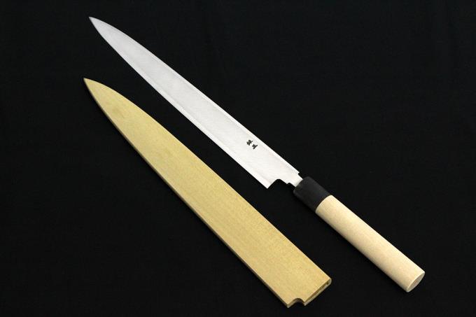 柳刃包丁 尺 霞 銀三鋼 水牛朴栗型柄 GS0430 白鞘・箱付 O711-2L2B