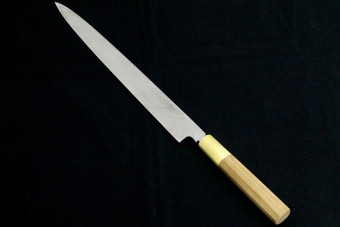 仙 刻印 柳刃包丁 尺一 本焼 鏡面 白水牛朴八角柄 O847-2L3A | 長寿