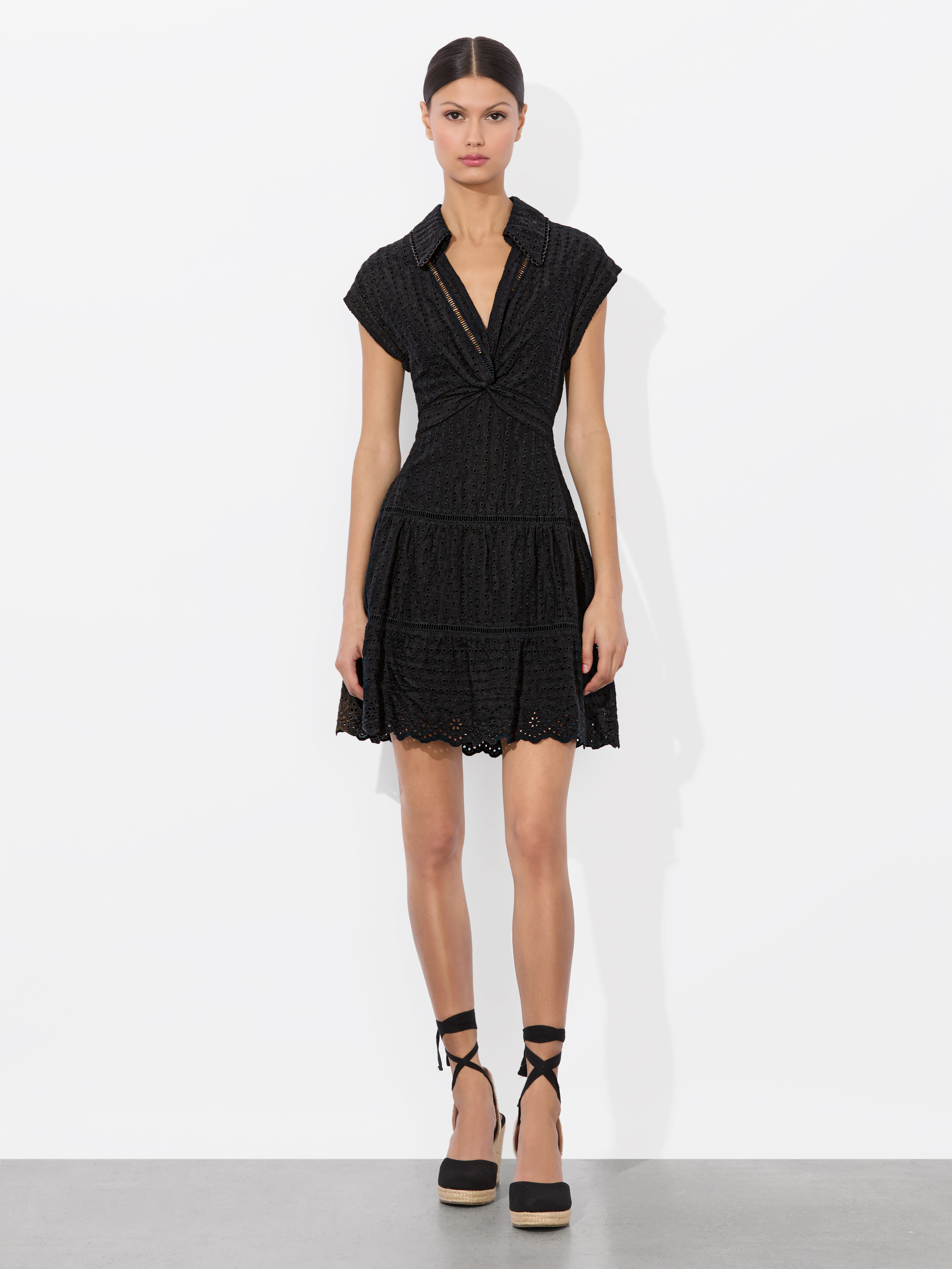 MILA EYELET MINI DRESS in BLACK | ALICE + OLIVIA