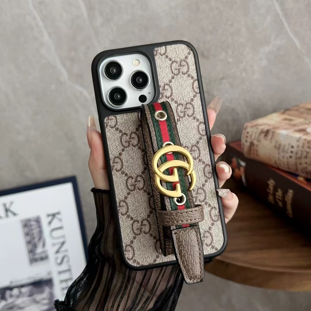Gucci iPhone 16 Pro Max 15 Plus 14 Pro Leather Case with GG Belt