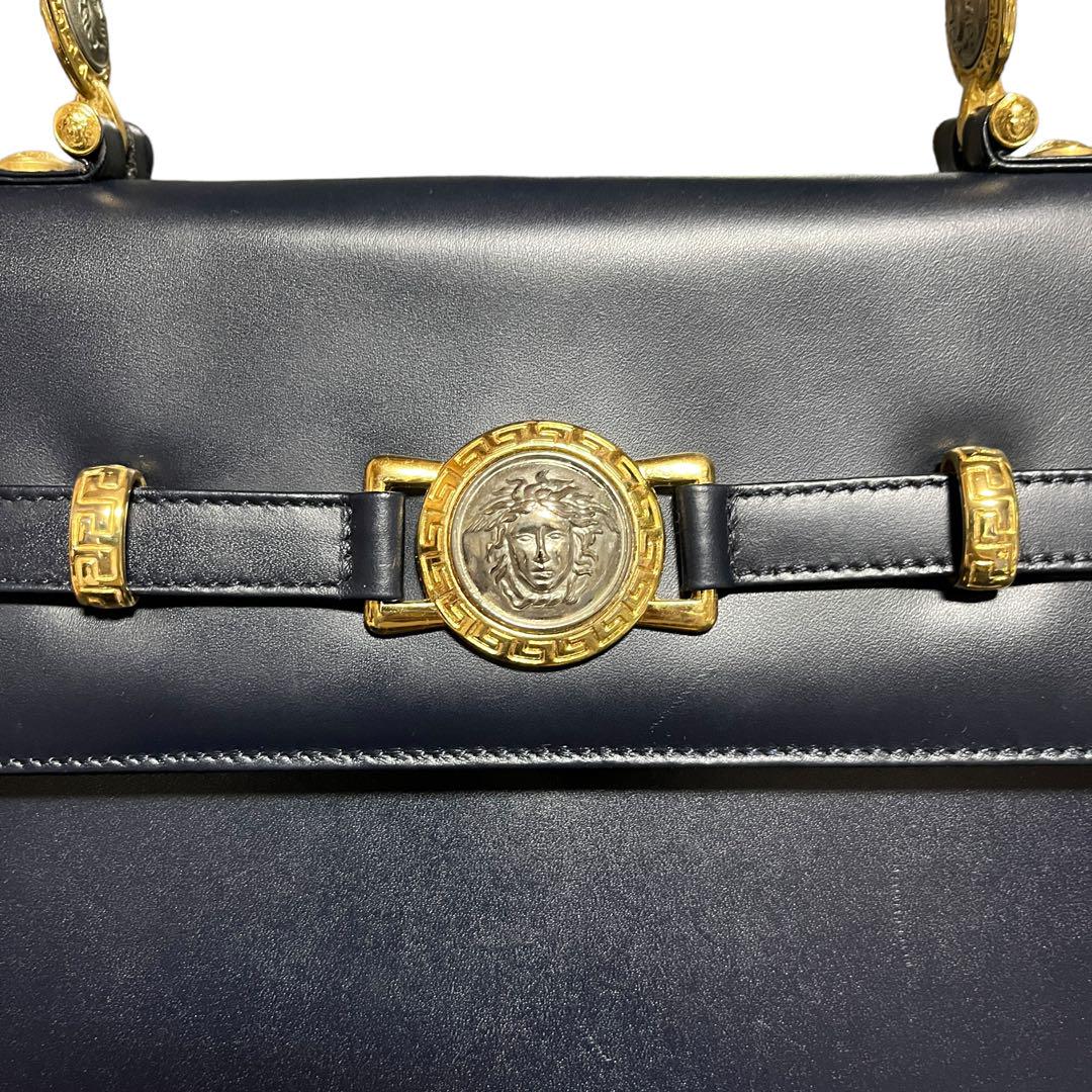 極美品✨】ヴェルサーチ サンバースト ハンドバッグ レザー ダーク