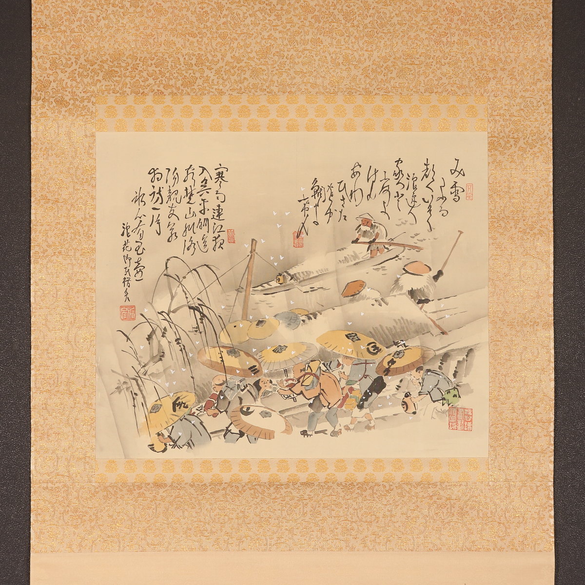骨董 直筆 絵付け団扇 天崖 骨董 直筆 絵付け団扇 天崖 （招福扇