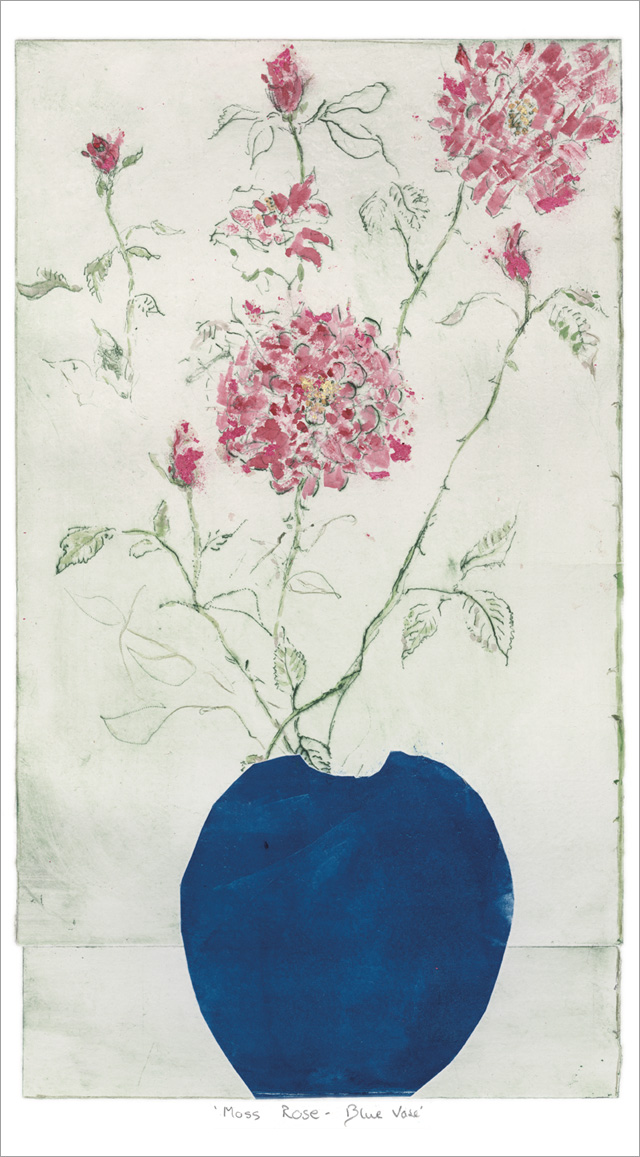 ジョアン・アイザック 絵画 (版画/ジクレー) Moss Rose Blue Vase 7940