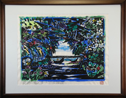 名嘉睦稔 「緑の口」 木版画・裏手彩色 45×60｜【Arts Ship】のむら画廊