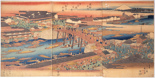 展示構成「第2章 日本橋を描く～江戸城、富士山、魚河岸と～」 朝日