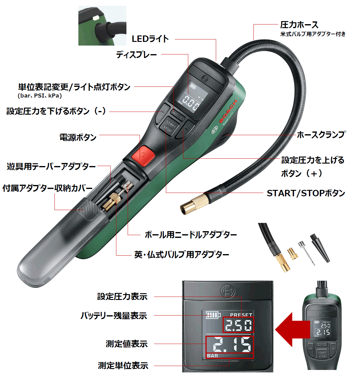 自転車・遊具・ボール等の空気入れに最適。ポータブルで携帯性バツグン
