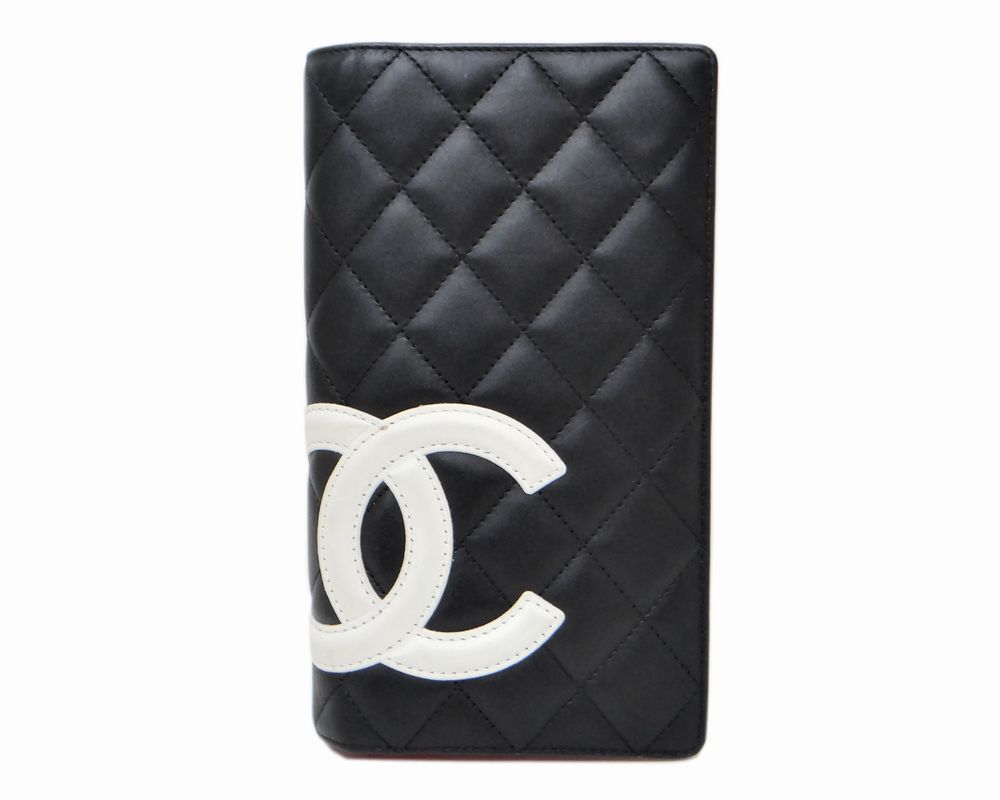 CHANEL シャネル カンボンライン 二つ折り長財布 カーフスキン