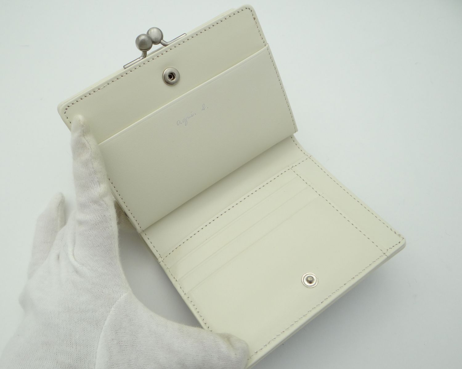 agnes b. アニエスベー L226VLR8 レザー がま口二つ折り財布 ブラック