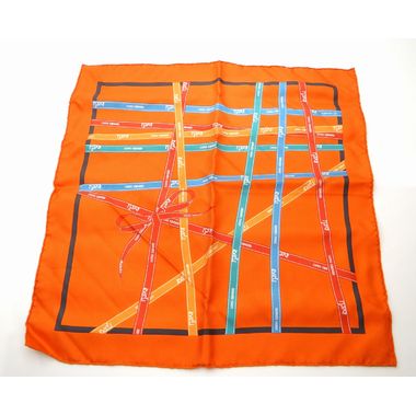 HERMES エルメス カレ45 ボルデュック リボン スカーフ シルク100