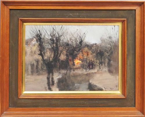 平野遼「木のある風景」の買取実績｜東京都台東区 油絵・油彩画