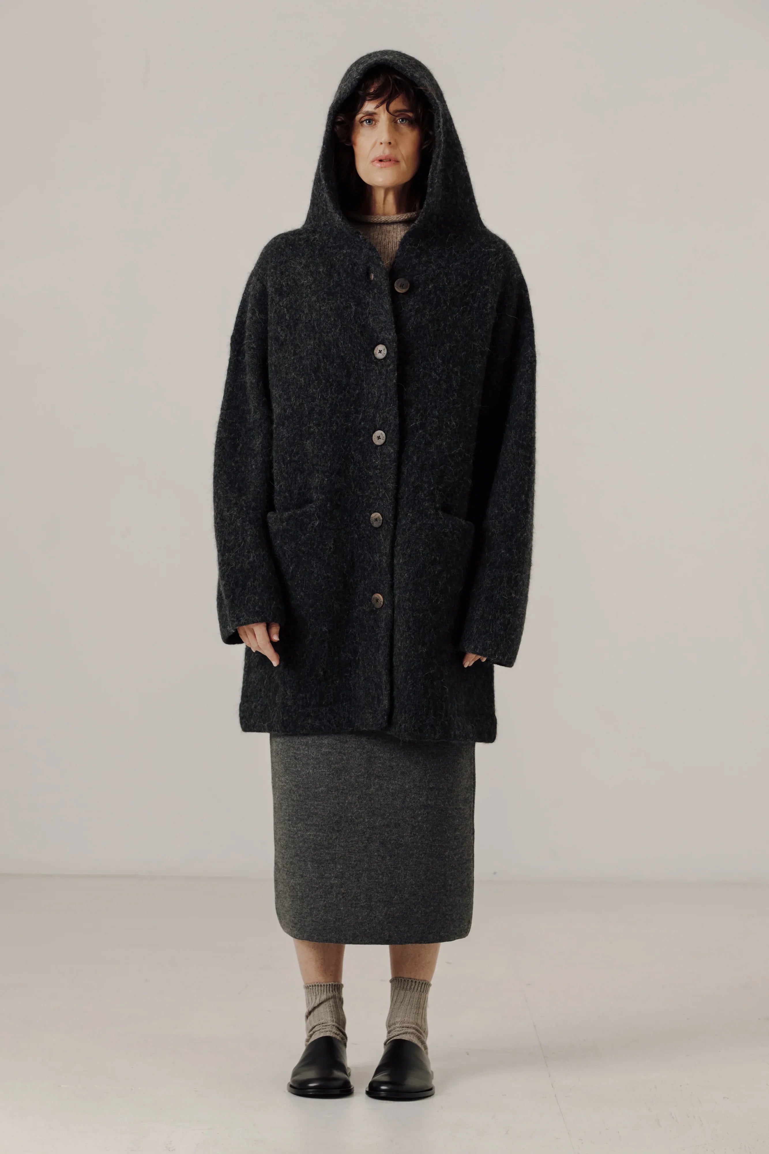 Nook Alpaca Knit Coat in Basalt – Bare Knitwear