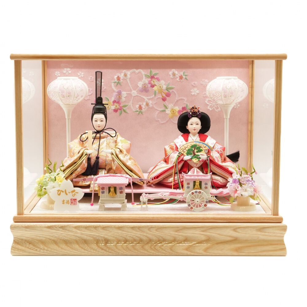 雛人形】ケース飾り 親王飾り「桜刺繍木目調」（322361）ひな人形