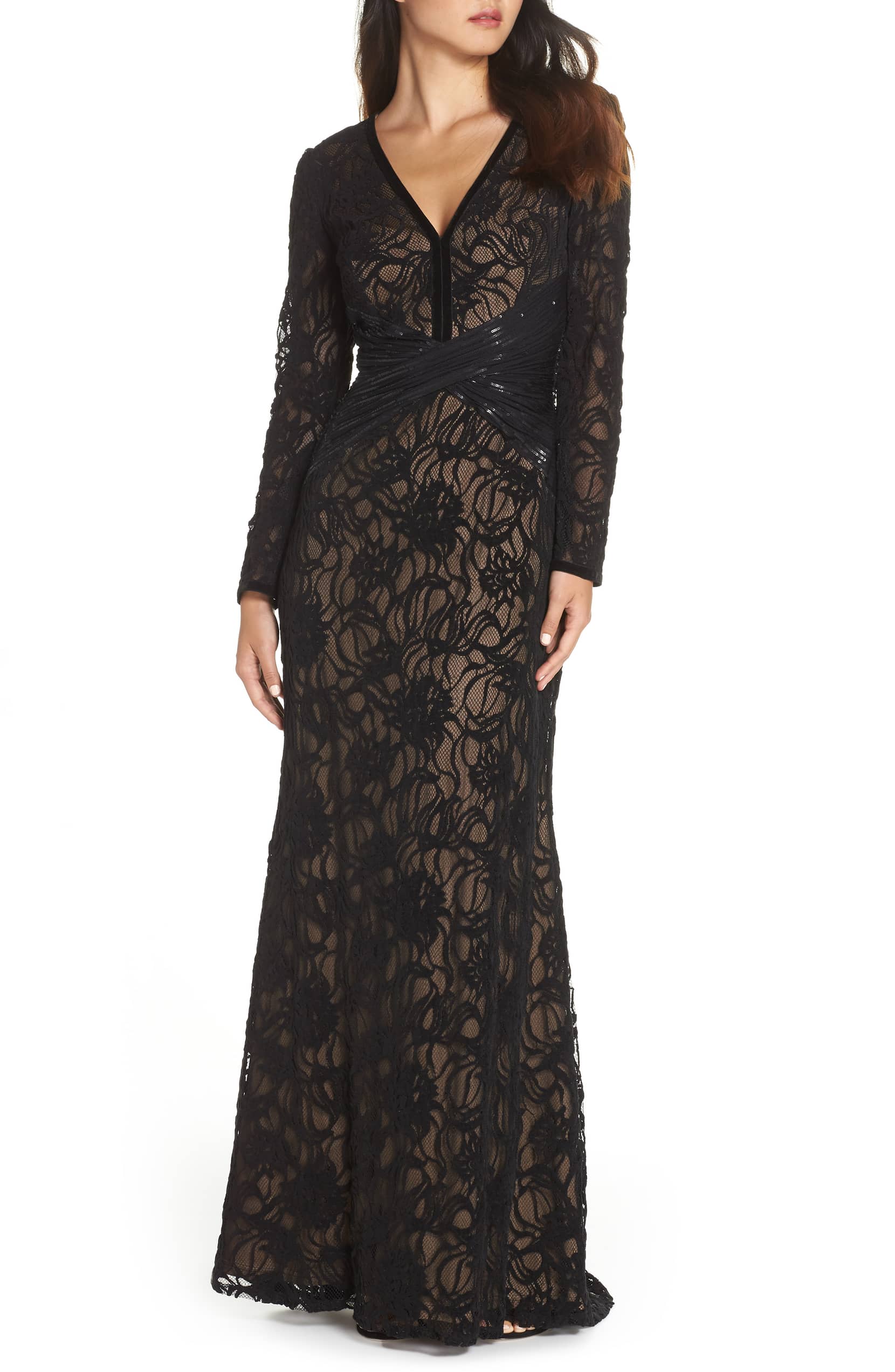 Tadashi Shoji タダシショージ ブラックレース花柄ワンピース ドレス
