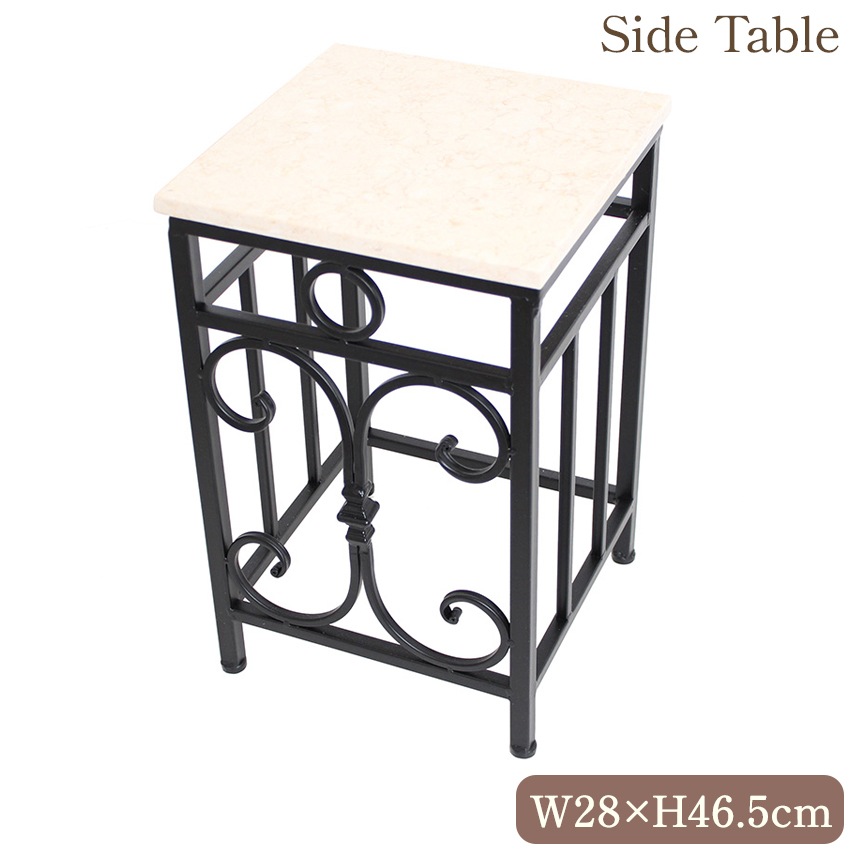 アンティーク調 天板大理石 サイドテーブル S 幅28cm | ロココ調家具