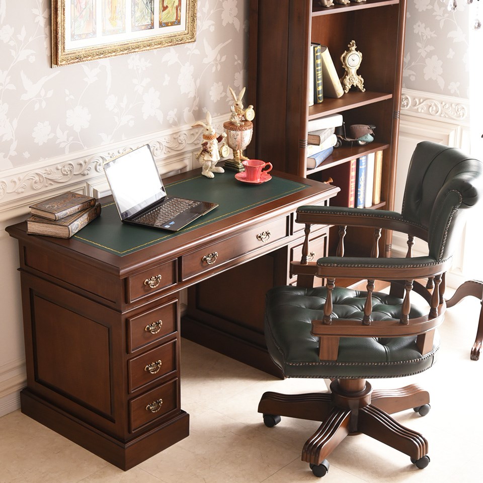 プレジデントデスクセミソリッドレザーアンティーク高級ダークブラウン木製