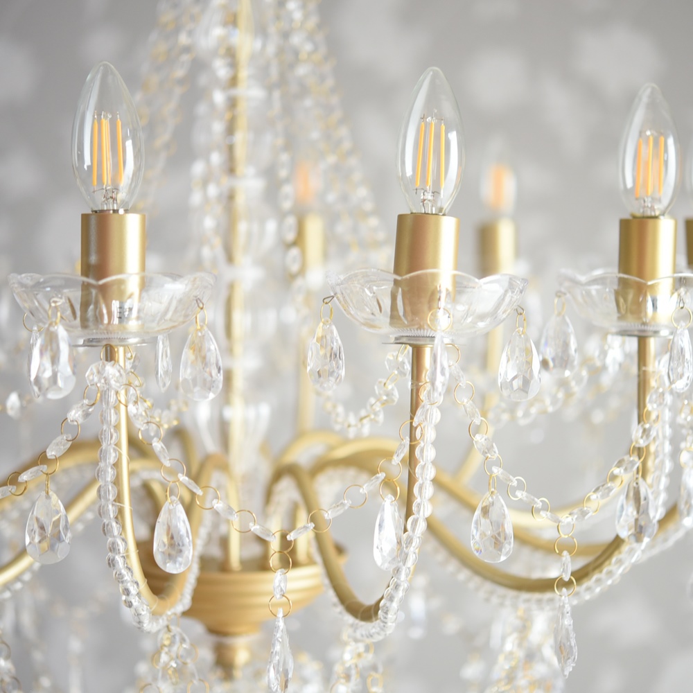 LED電球付 12灯 シャンデリア エレガントゴールド 簡単取付 幅74cm