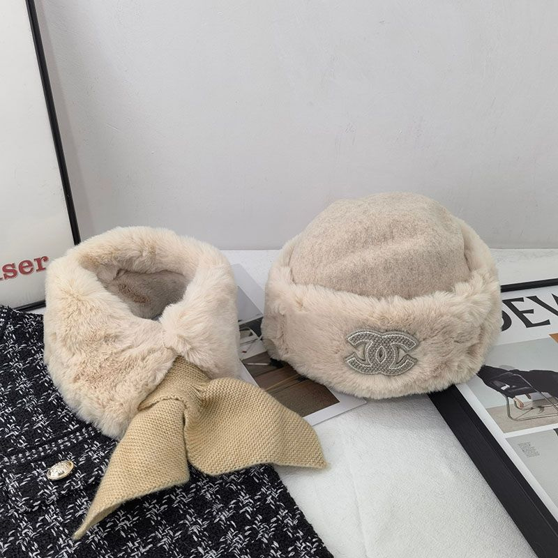 シャネルブランドマフラー もこもこハット 2点セット女性 ふわふわ