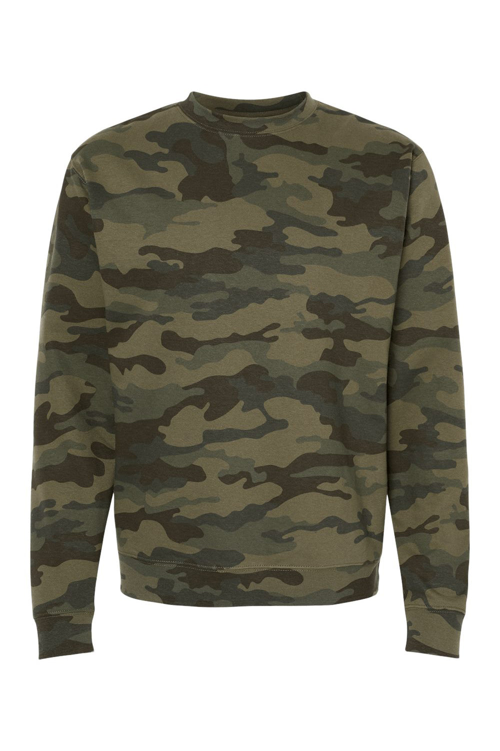 Independent Trading Company SS3000 Mens Forest Green Camo Crewneck