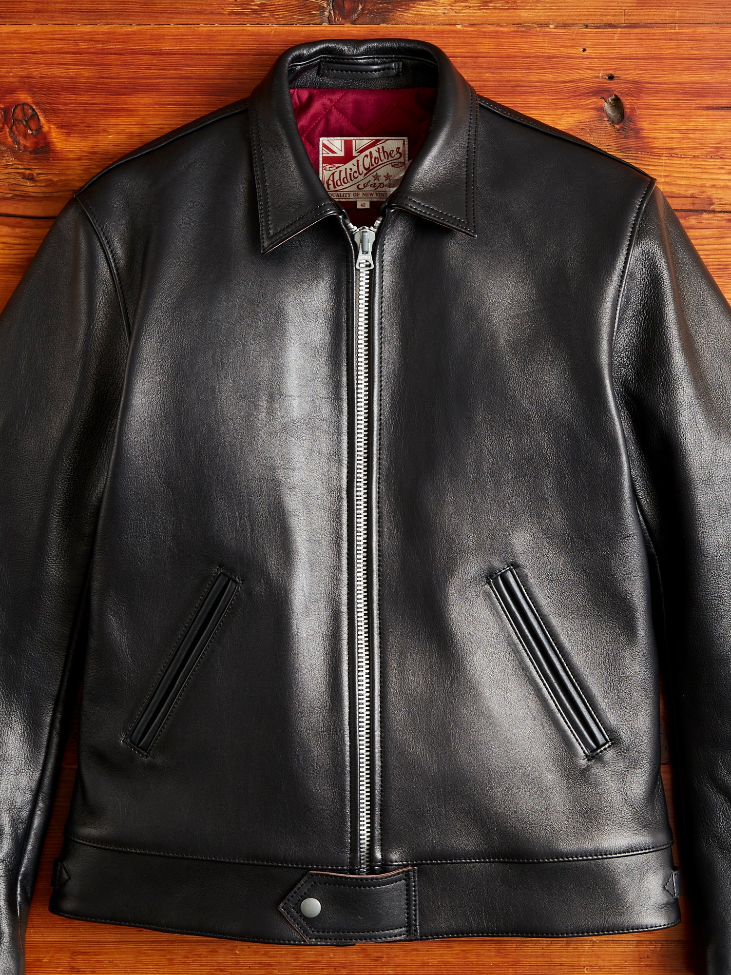 AD-01 Sheepskin Leather Center Zip Jacket in Black – Blue Owl Workshop