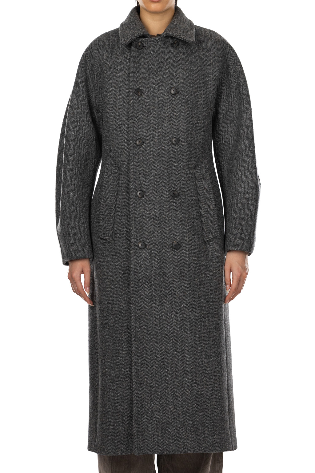 AURALEE | Shetland Wool Double Cloth Coat - Gray Herringbone