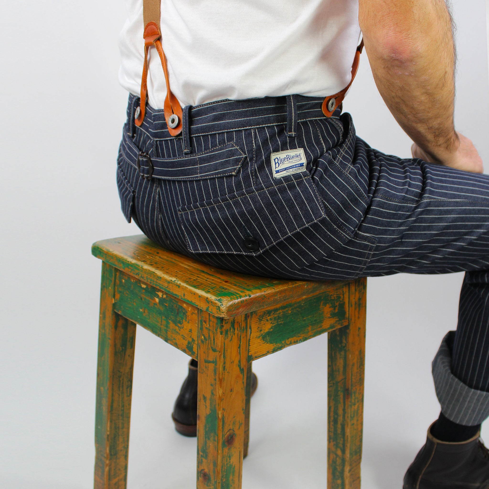 デリックマン NAVY PIN STRIPE × INDIGO DENIM 36 Derrickman NAVY PIN