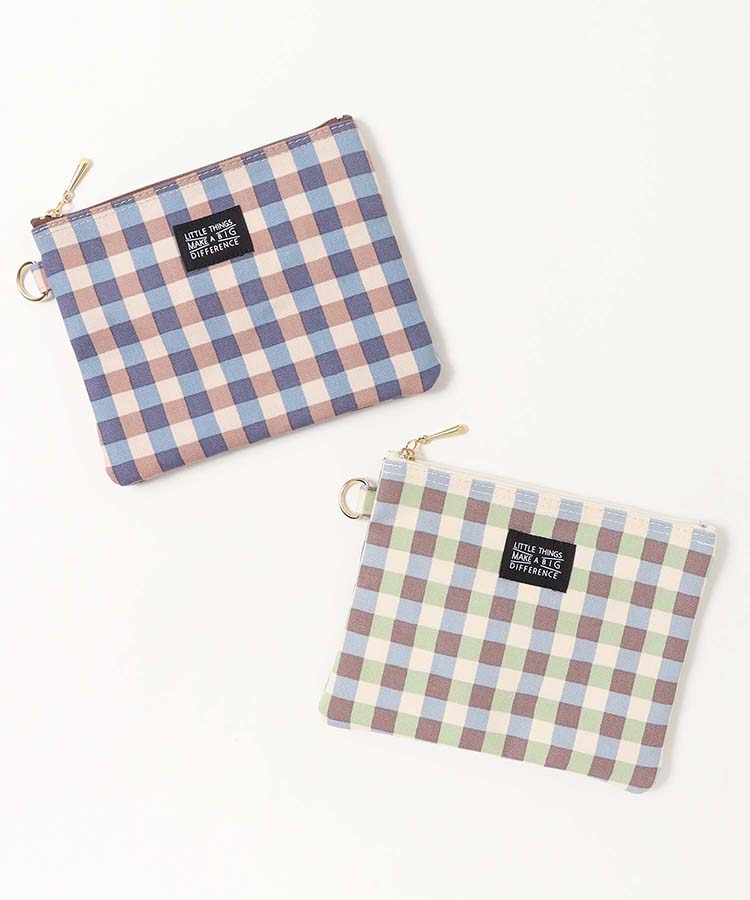 ギンガムチェックフラットポーチ ポーチ 小物入れ フラットポーチ 携帯