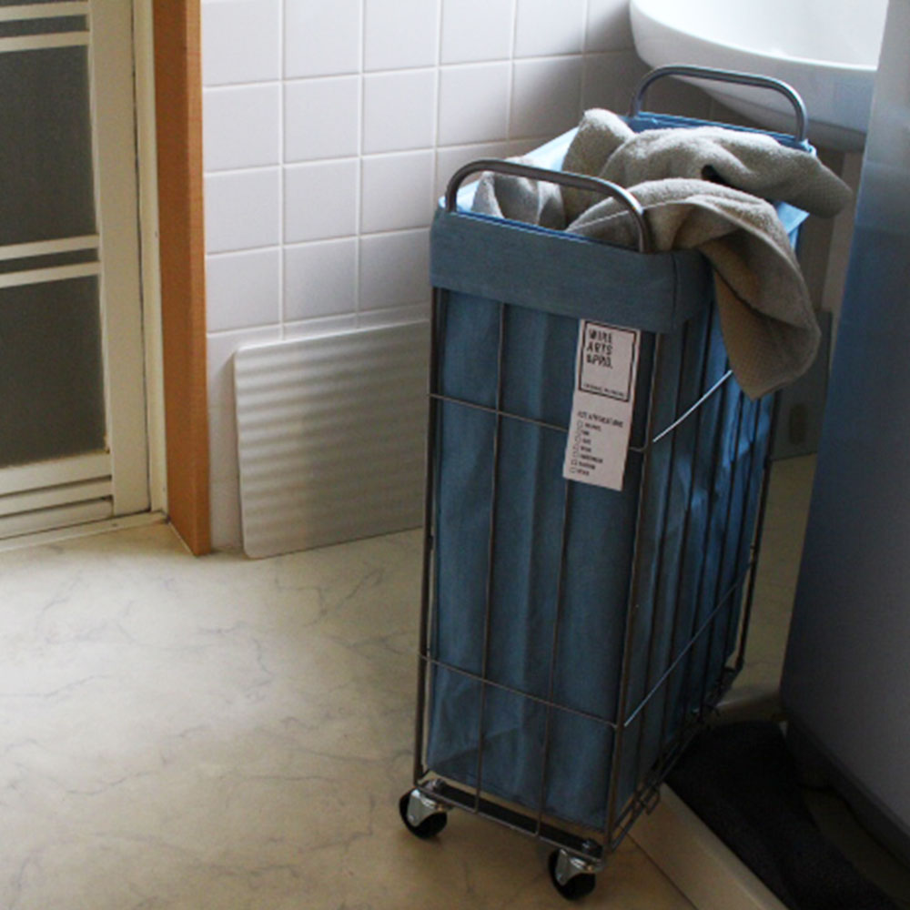 003307 DENIM FOLDING LAUNDRY SQUARE BASKET with CASTER 40L/SLIM | BRID