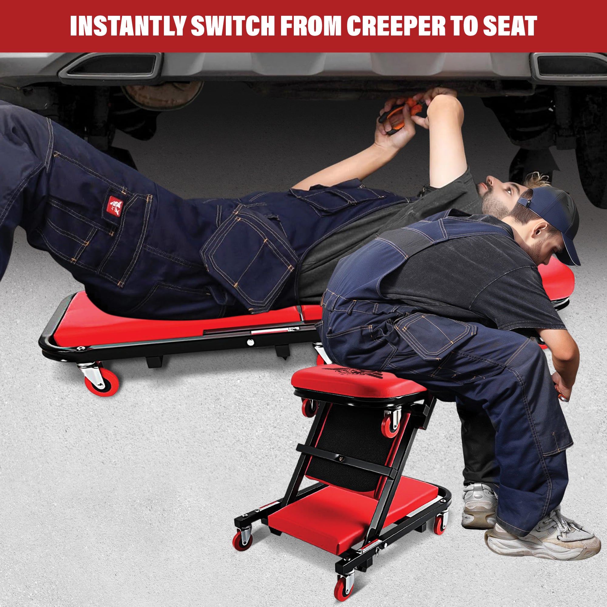 Foldable Z Mechanic Creeper 2-in-1 Bench and Seat 40 in | Garage