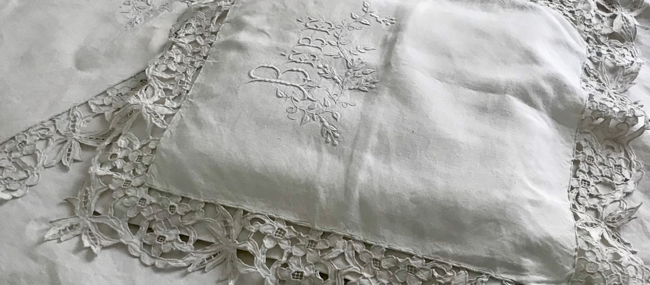 パリ発送】B1644 フランスアンティークリネンピローケース/クッション