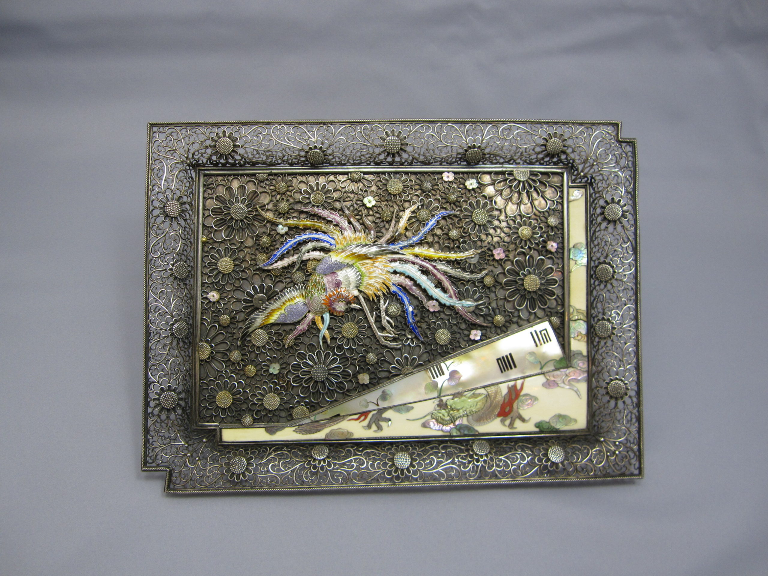 芝山細工 銀七宝鳳龍図 透皿 | 明治工芸・明治金工の販売専門店なら