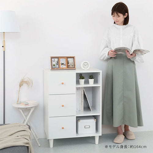 キャビネット F 幅60cm 引き出し3杯 オープン3段 足つきキャビネット