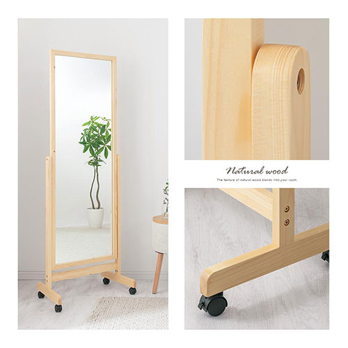 キャスター付きスタンドミラー ミラー ドレッサー おしゃれ ぼん家具