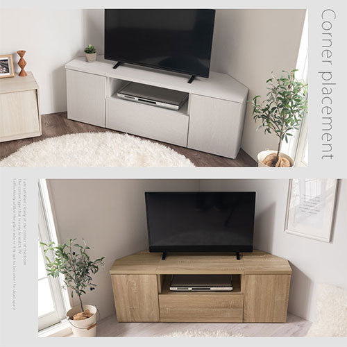 コーナー型テレビ台 脚付き 120×49.5 ベルメゾン ナチュラル無垢材