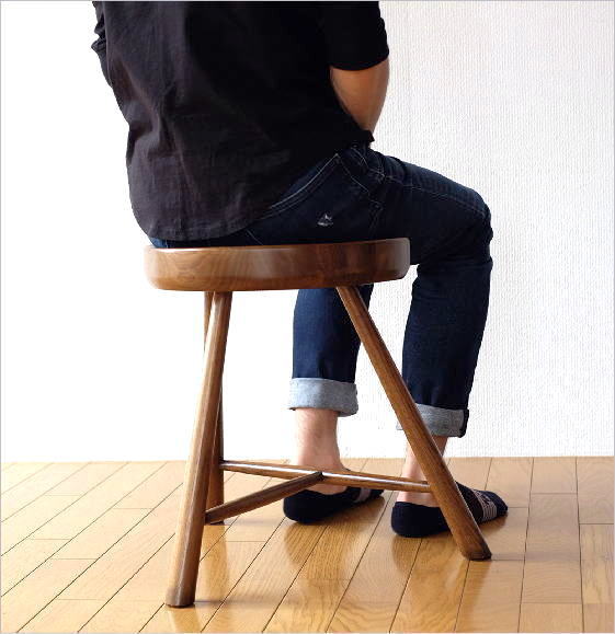スツール おしゃれ 木製 椅子 玄関 ウッドチェア 無垢材 オーク鞍型