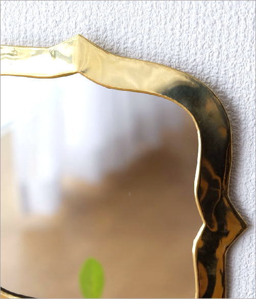 鏡 壁掛けミラー 真鍮 アンティーク レトロ ゴールド ウォールミラー