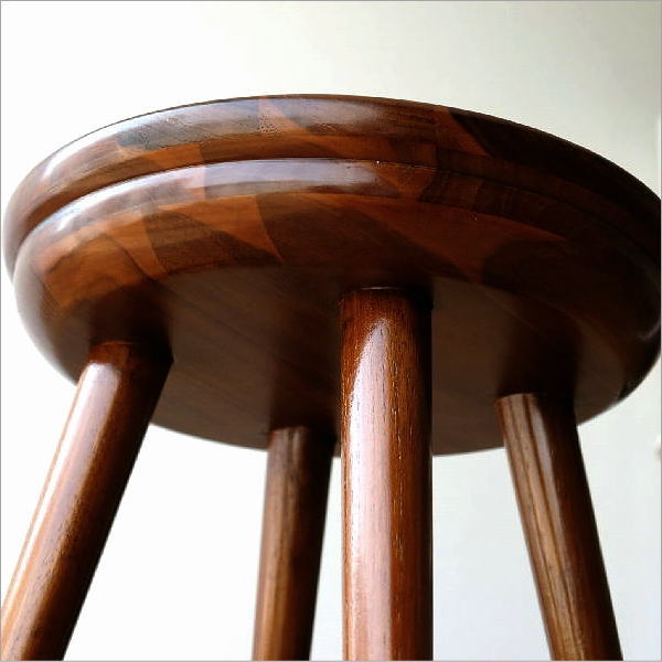 スツール 木製 天然木 ウッド おしゃれ ラウンドスツール チーク 千鳥