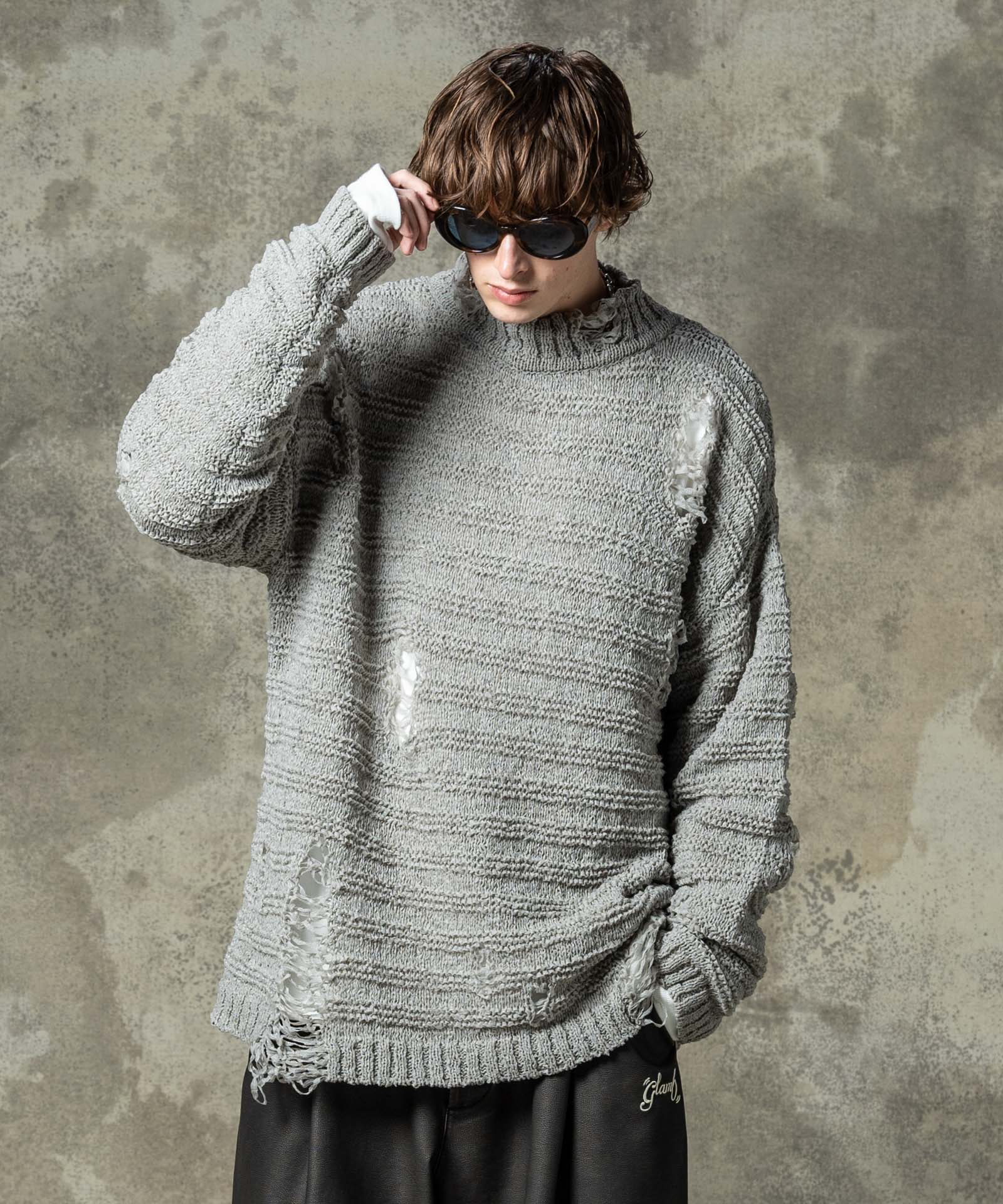 GB0125/KNT06 : Crush Mock Neck Knit / クラッシュモックネックニット