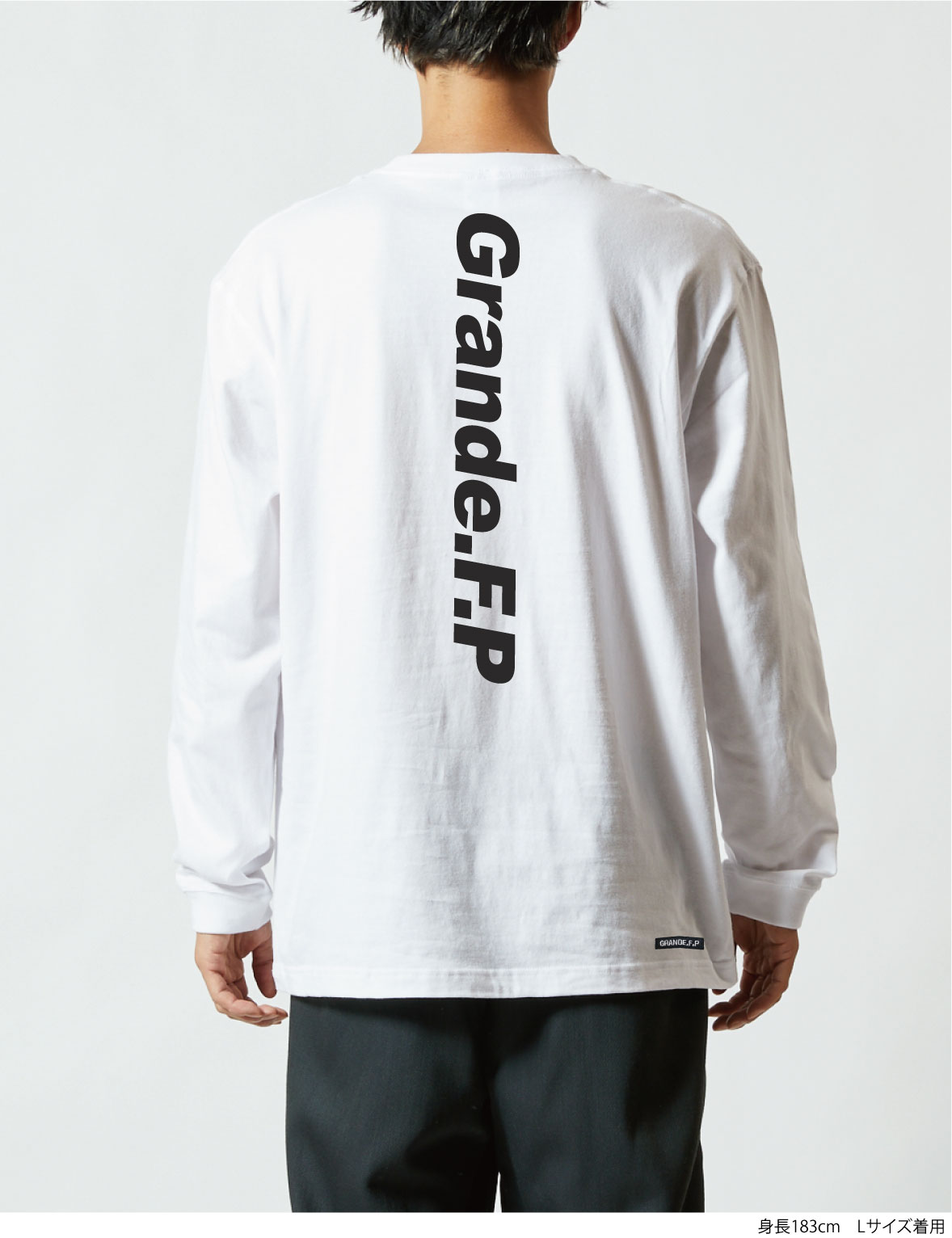 Grfp.プリント.ルーズフィット長袖Tシャツ フロストグレーxホワイト