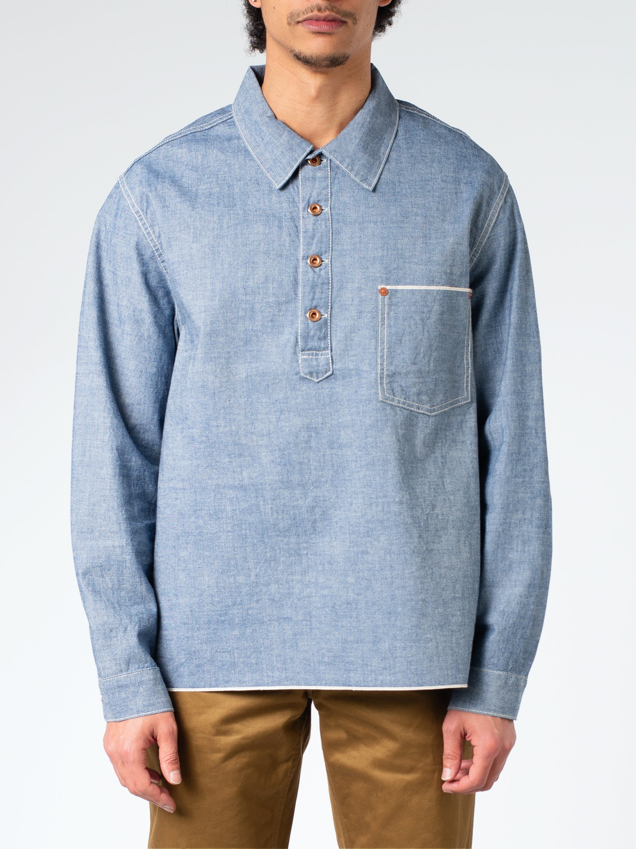 F.O.B. FACTORY - Chambray Pull-Over Shirt in Blue – gravitypope