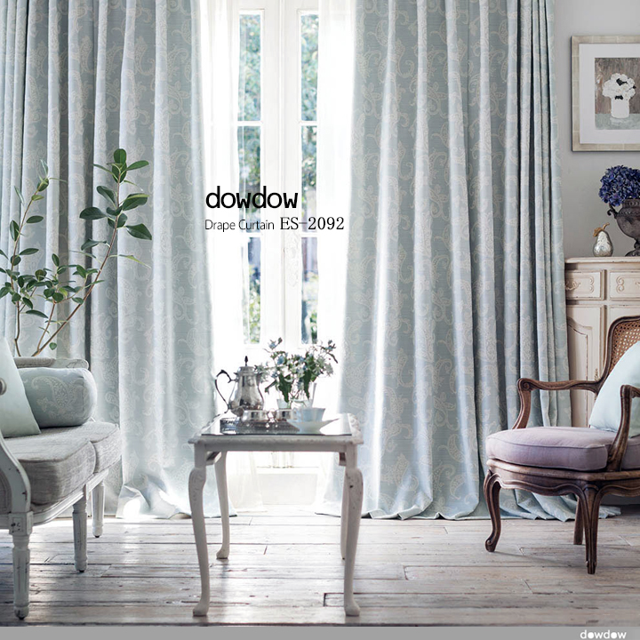 シャビーシック】淡い色彩のペイズリー柄のドレープカーテン【ES-2092