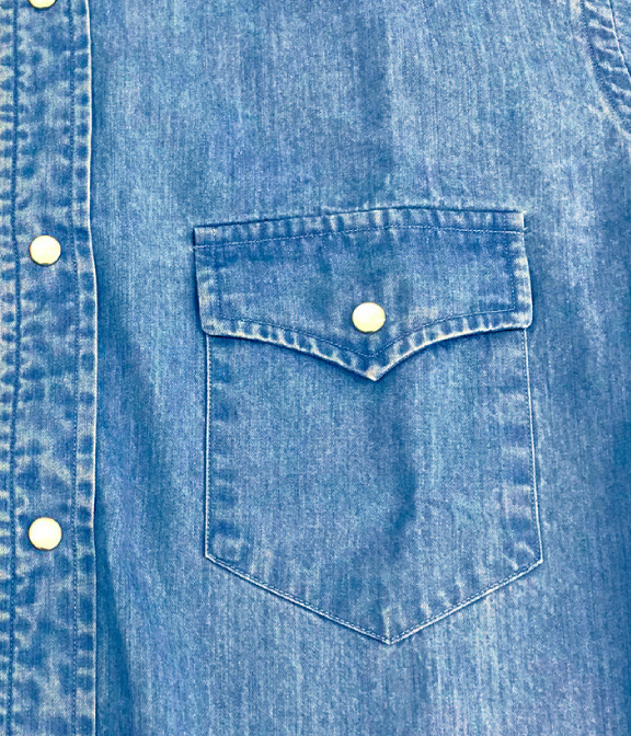 製品洗い加工】ブルー インディゴ デニム ウエスタンシャツ | 土井縫工