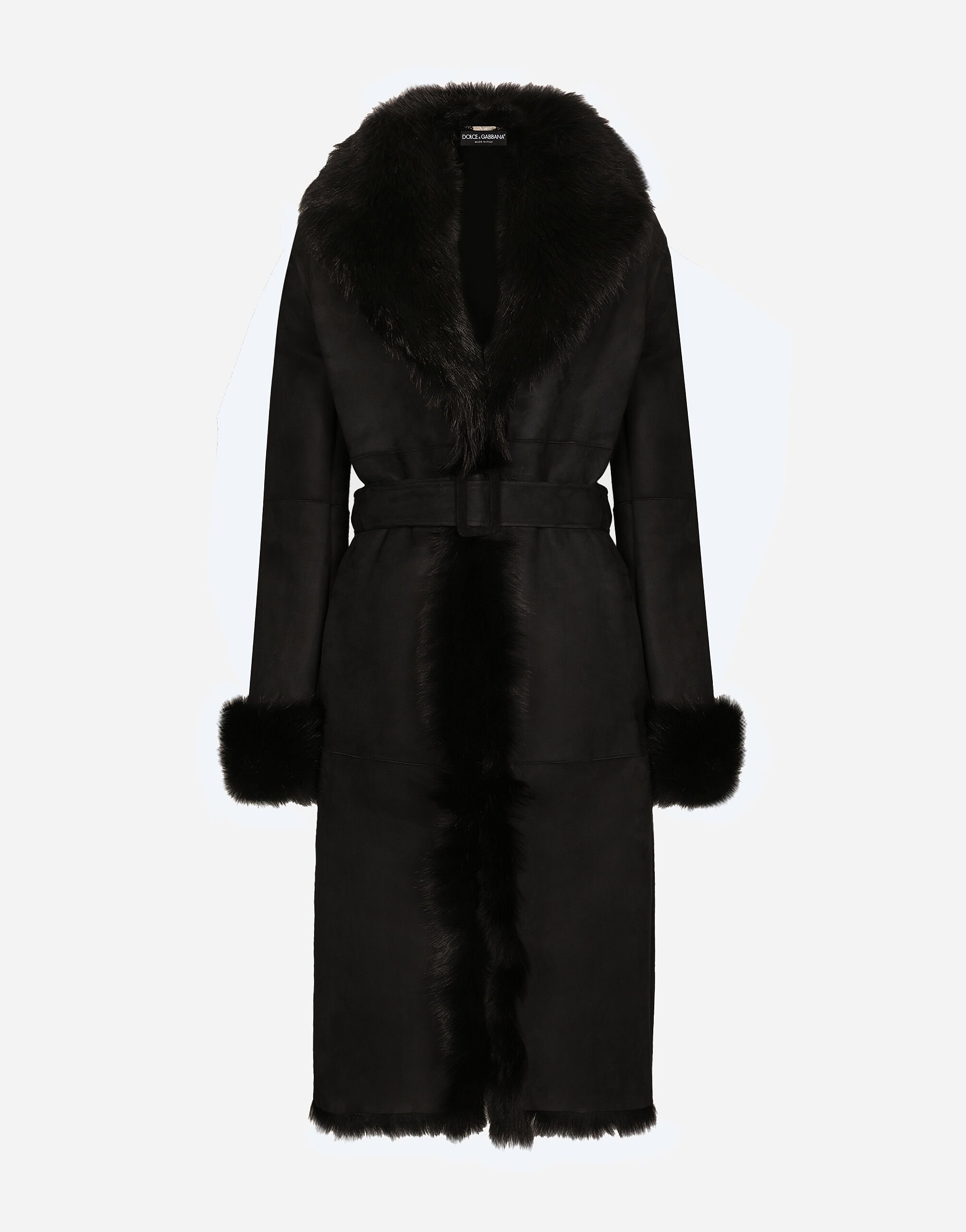Shearling coat with belt in Black for Women | Dolce&Gabbana® US
