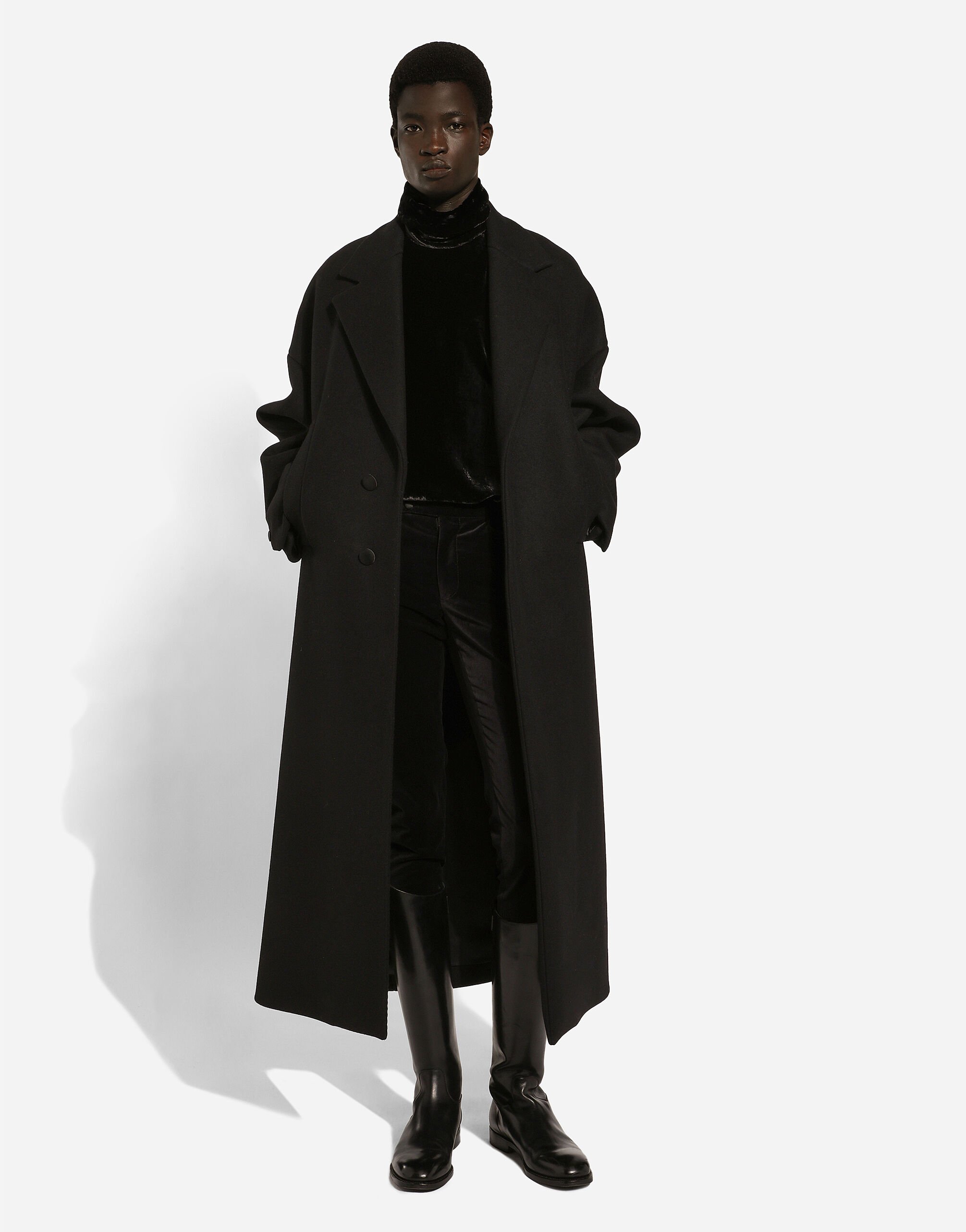 Oversize single-breasted wool coat in Black for Men