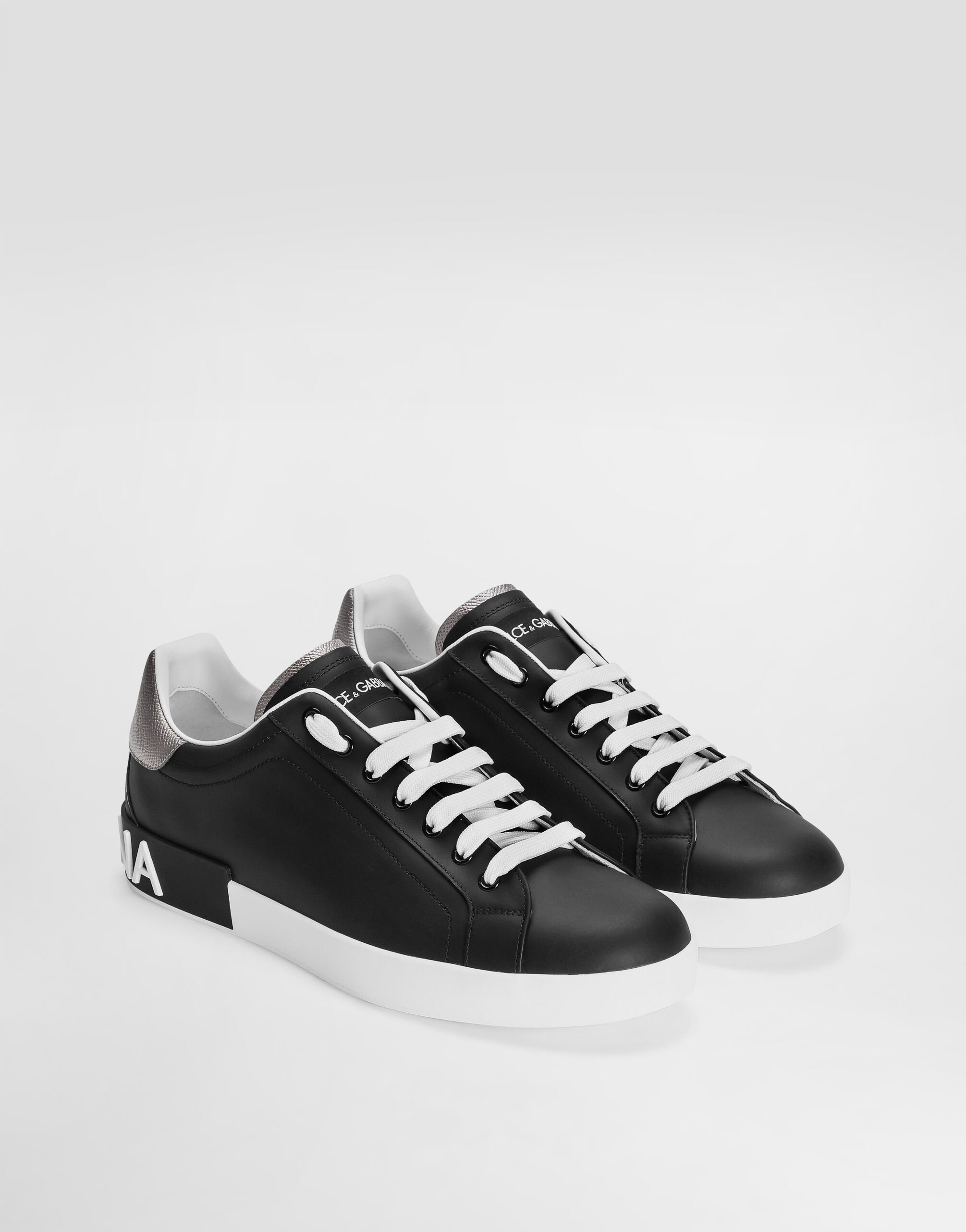 Calfskin nappa Portofino sneakers in Black for Men | Dolce&Gabbana® US