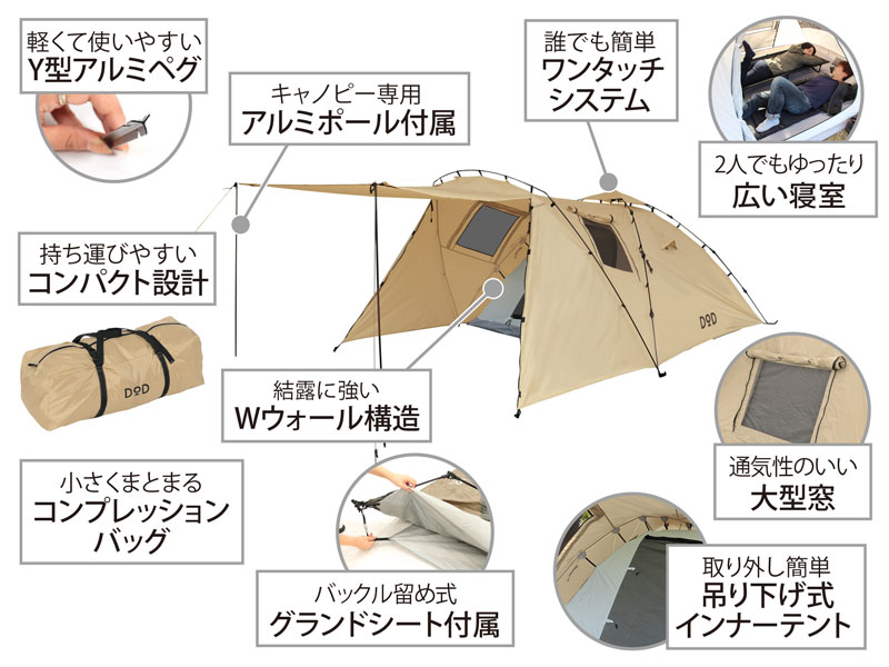 販売終了】ライダーズタンデムテント（タン） T3-485-TN - DOD