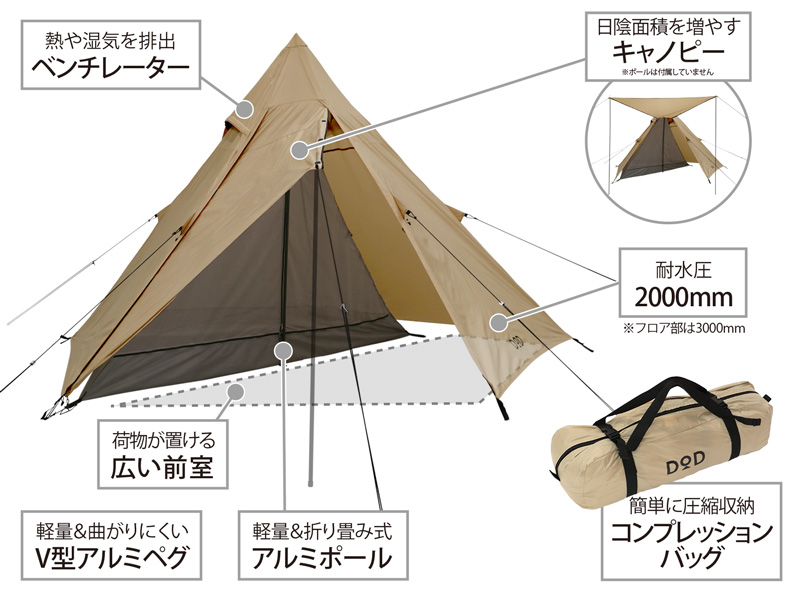 ライダーズワンポールテント（タン） T1-442-TN - DOD（ディーオー