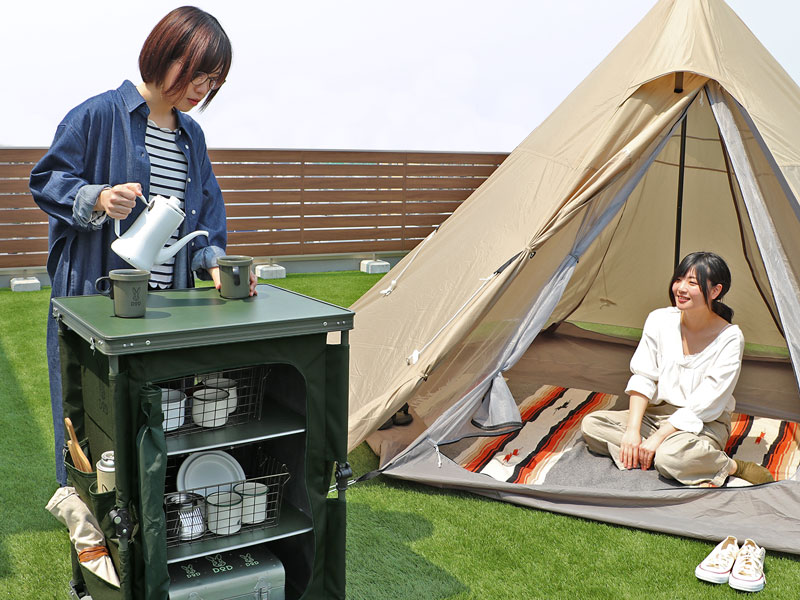 マルチキッチンテーブル（カーキ） TB1-38-KH - DOD（ディーオーディー