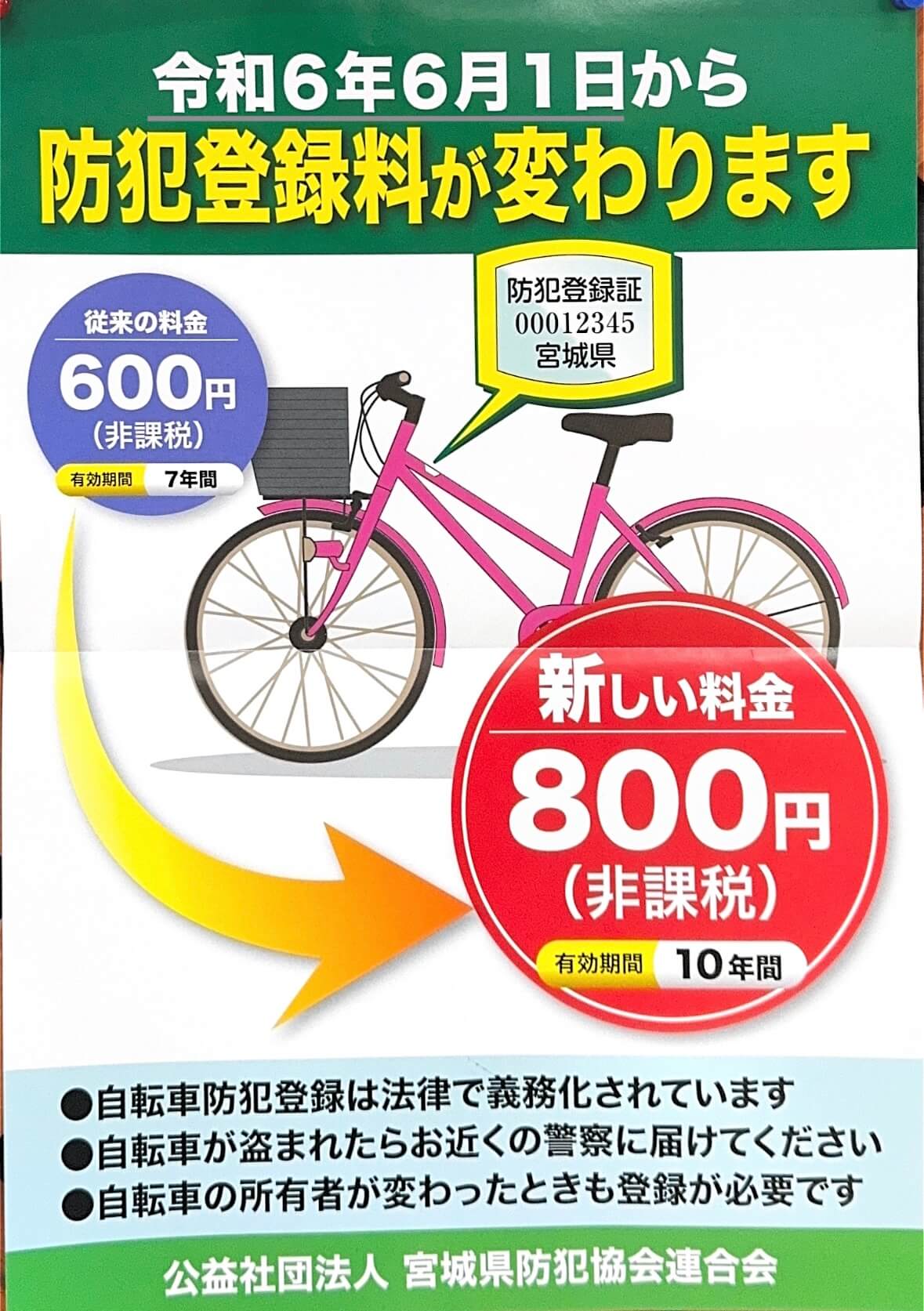 価格改定】R6.6.1から防犯登録料変わります！ | 自転車専門店