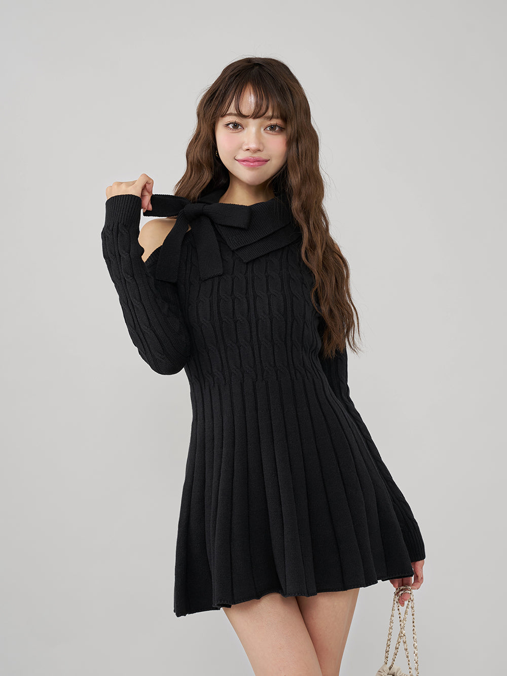 ダーリッチ Darich ポイントチェックニットミニワンピース BLK F-L