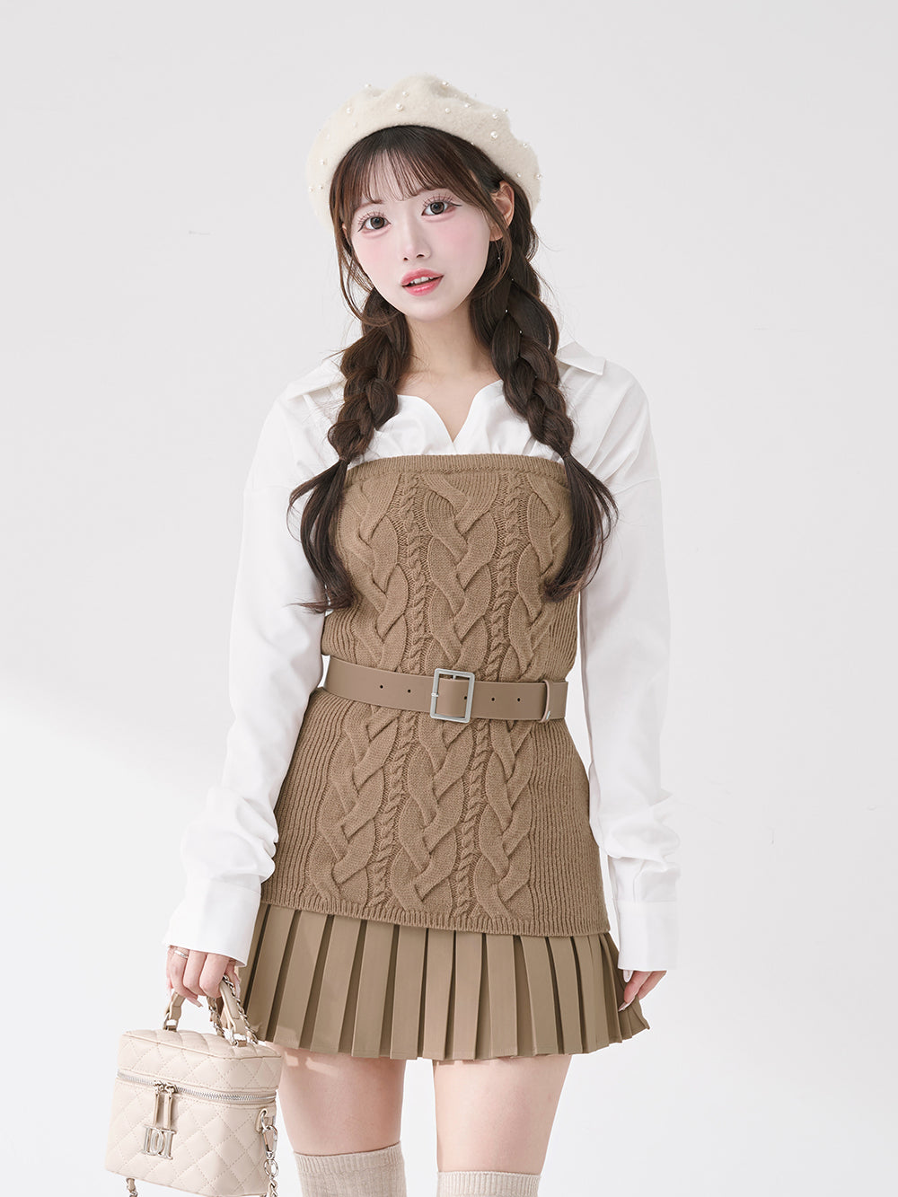 ダーリッチ ウエストオープンリボンデザインニットミニワンピース IVO